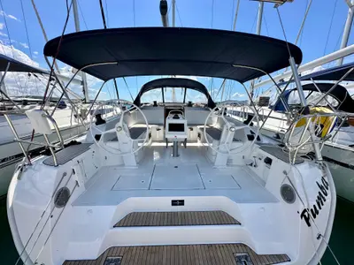 Cockpit of Pumba, a Bavaria Cruiser 46 sailboat at Sukošan, Croatia