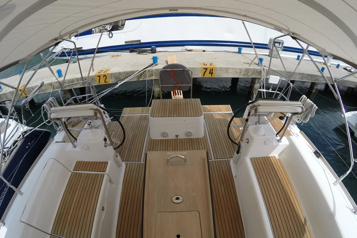 Cockpit of Luce, a Dufour 512 Grand Large sailboat at Dubrovnik, Croatia