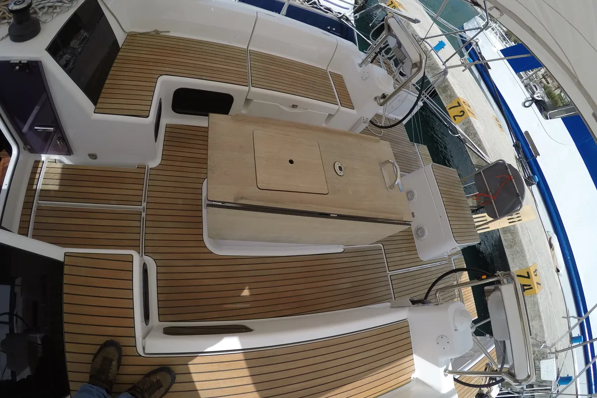 Deck of Luce, a Dufour 512 Grand Large sailboat at Dubrovnik, Croatia