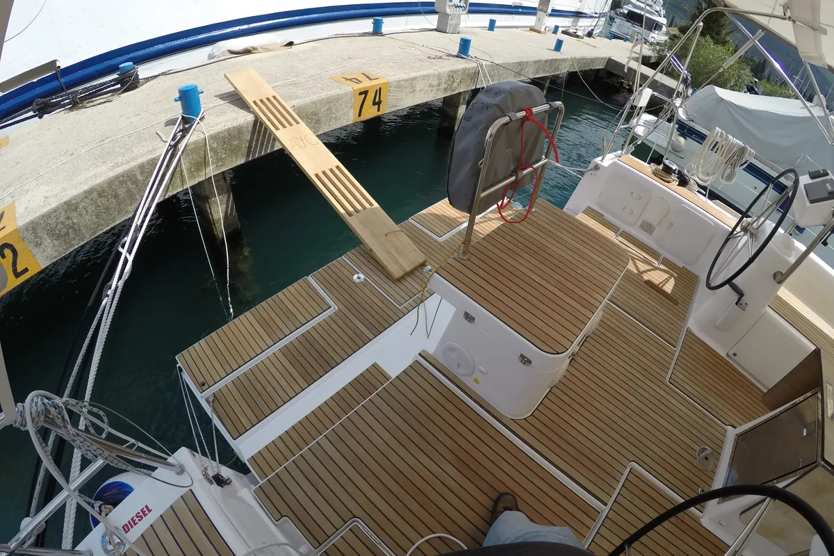 Deck of Luce, a Dufour 512 Grand Large sailboat at Dubrovnik, Croatia