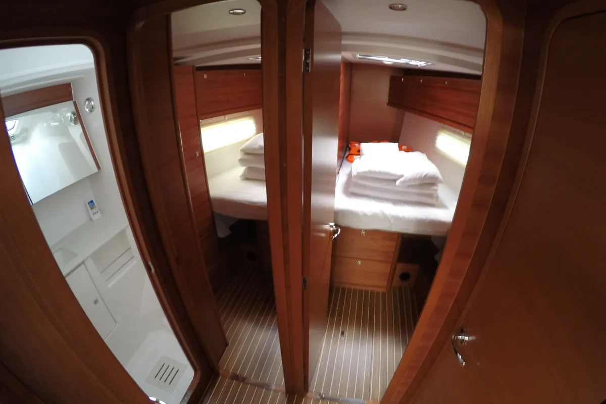 Cabin on Luce, a Dufour 512 Grand Large sailboat at Dubrovnik, Croatia