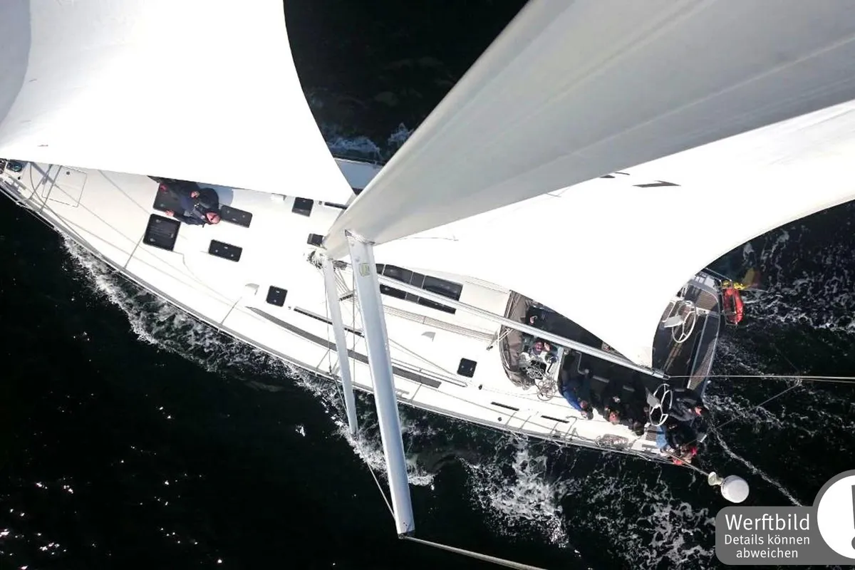 Exterior view of Jumbo, a Bavaria Cruiser 51 sailboat at Heiligenhafen, Germany