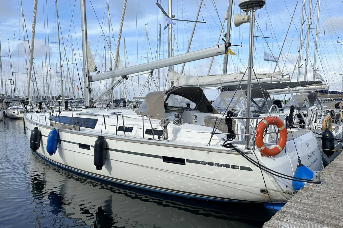 Exterior view of Jumbo, a Bavaria Cruiser 51 sailboat at Heiligenhafen, Germany