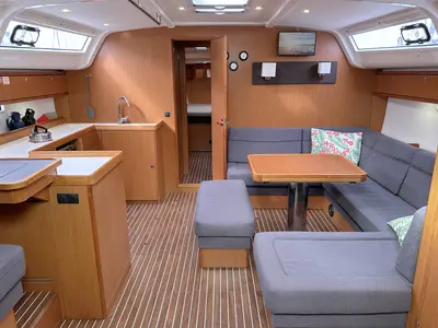 Salon of Jumbo, a Bavaria Cruiser 51 sailboat at Heiligenhafen, Germany