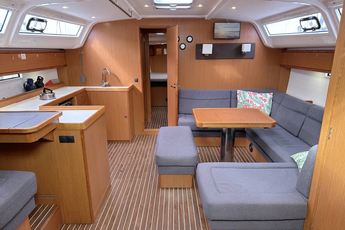 Salon of Jumbo, a Bavaria Cruiser 51 sailboat at Heiligenhafen, Germany