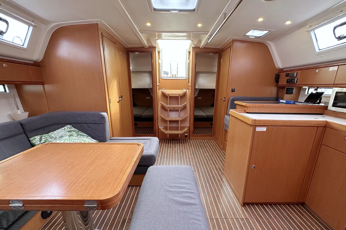 Salon of Jumbo, a Bavaria Cruiser 51 sailboat at Heiligenhafen, Germany