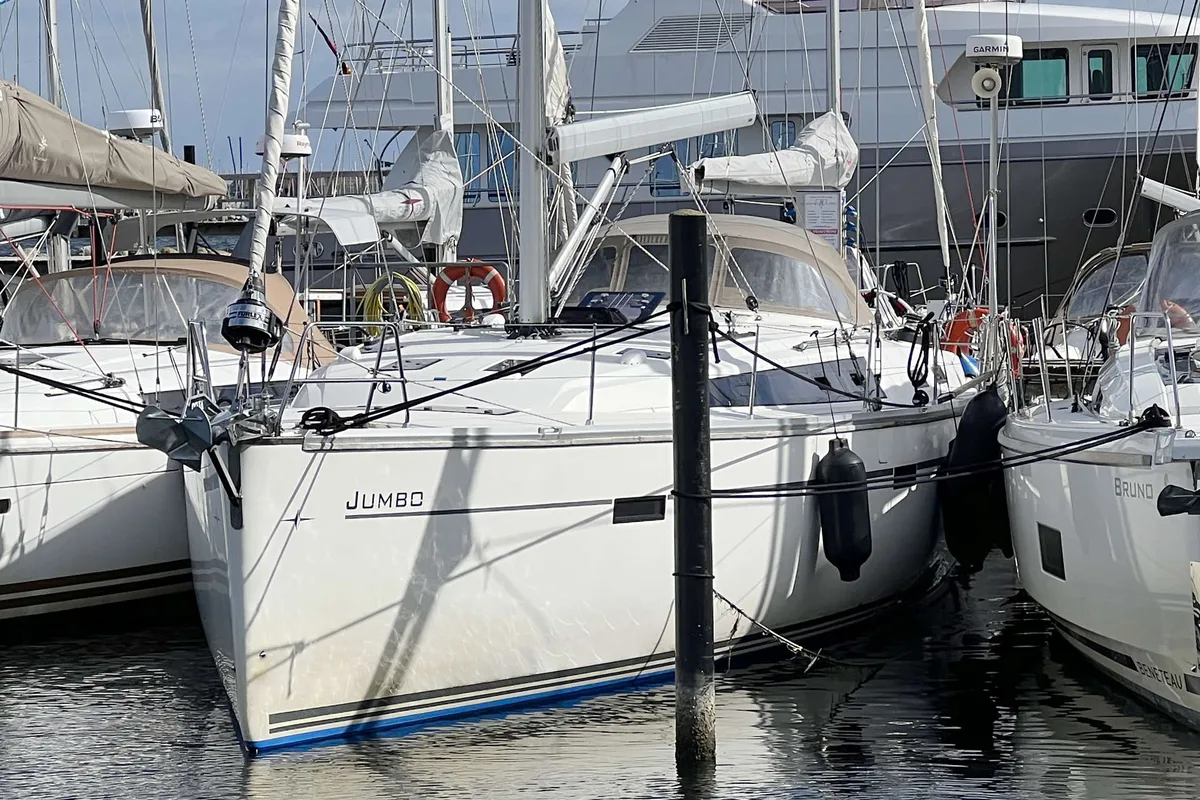 Exterior view of Jumbo, a Bavaria Cruiser 51 sailboat at Heiligenhafen, Germany
