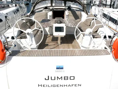 Cockpit of Jumbo, a Bavaria Cruiser 51 sailboat at Heiligenhafen, Germany