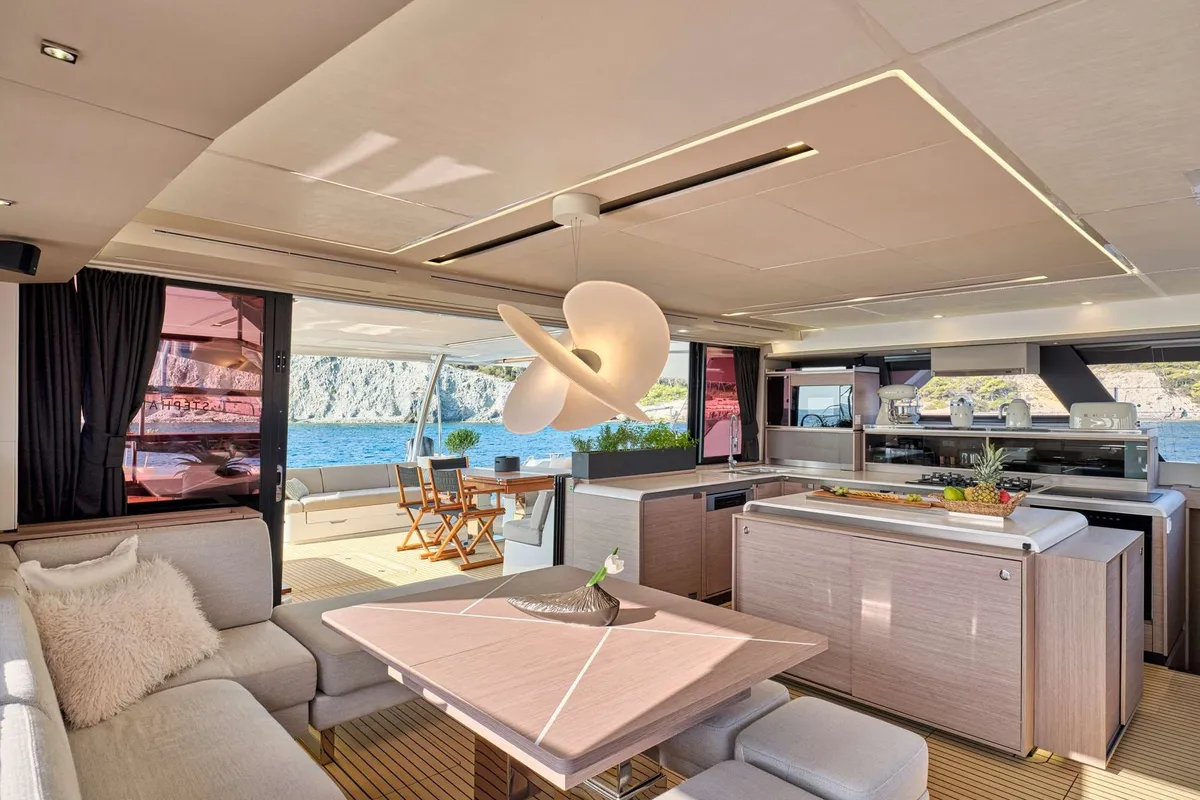 Stephanie, a Fountaine Pajot Alegria 67 catamaran at Municipal Unit of Nea Peramos, Greece