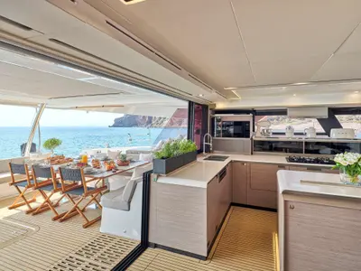 Stephanie, a Fountaine Pajot Alegria 67 catamaran at Municipal Unit of Nea Peramos, Greece
