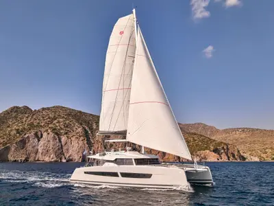 Stephanie, a Fountaine Pajot Alegria 67 catamaran at Municipal Unit of Nea Peramos, Greece