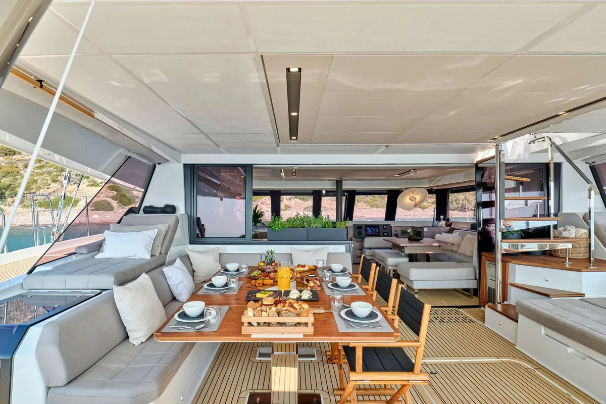 Stephanie, a Fountaine Pajot Alegria 67 catamaran at Municipal Unit of Nea Peramos, Greece
