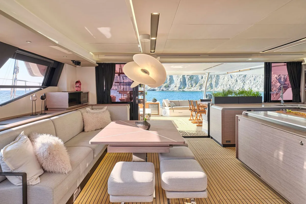 Stephanie, a Fountaine Pajot Alegria 67 catamaran at Municipal Unit of Nea Peramos, Greece