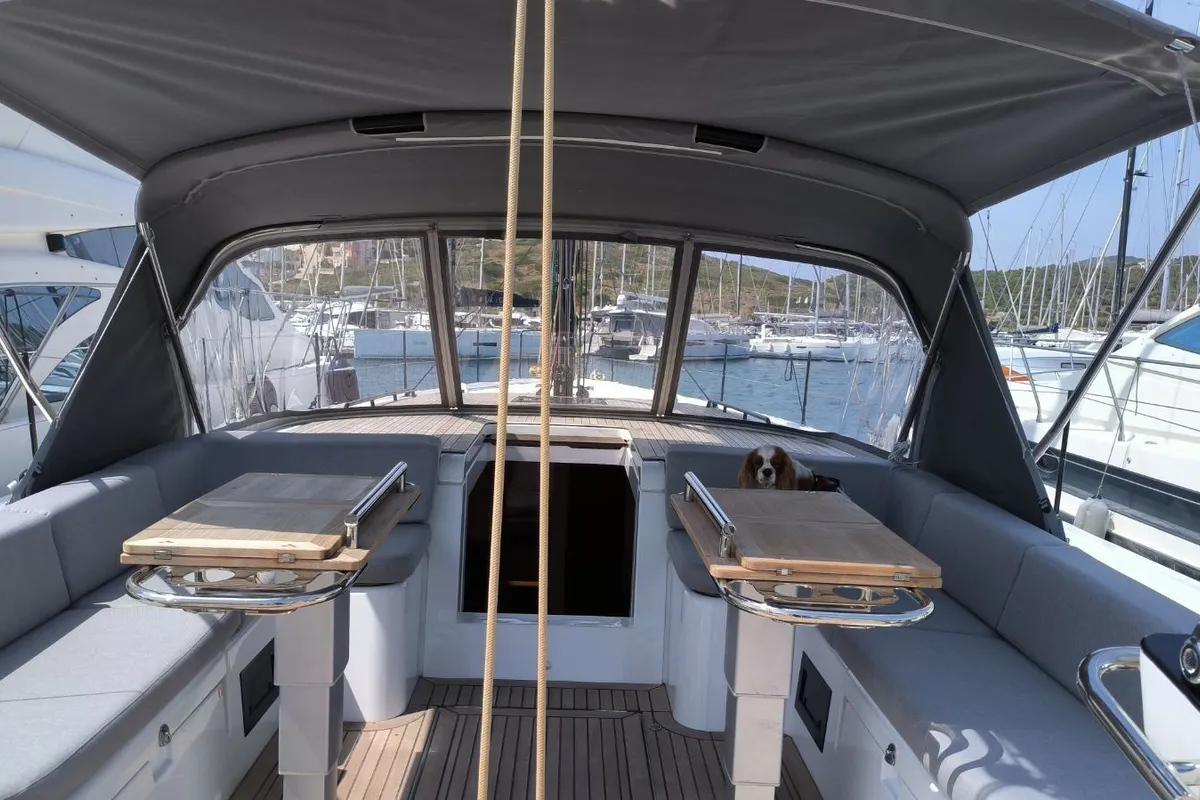 Deck of Oktana, a Beneteau First 53 sailboat at Lavrion, Greece