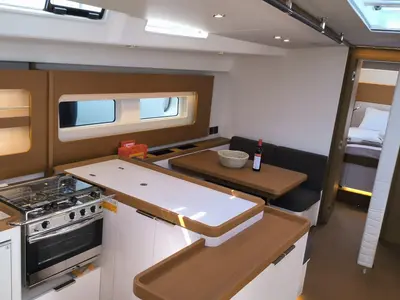Galley of Oktana, a Beneteau First 53 sailboat at Lavrion, Greece