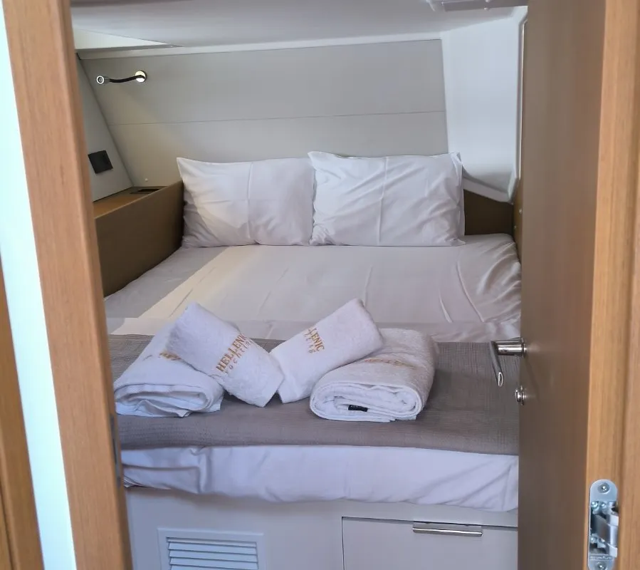 Cabin on Oktana, a Beneteau First 53 sailboat at Lavrion, Greece
