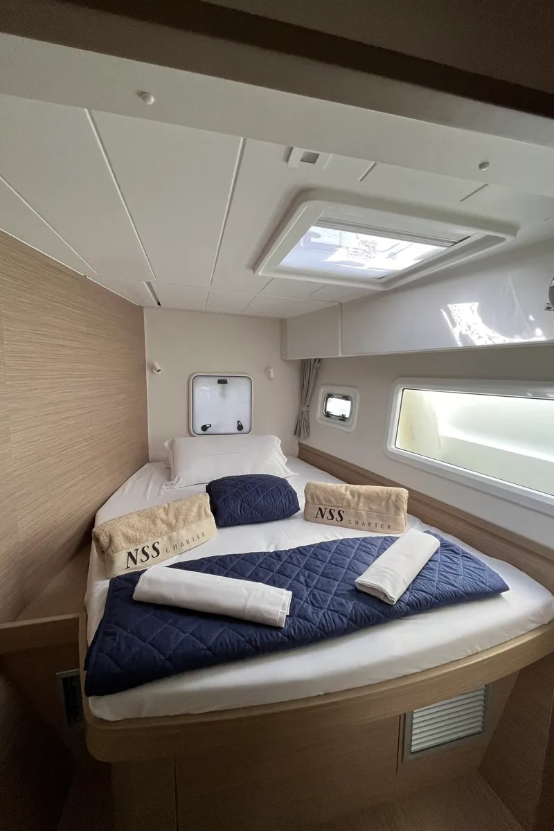 Cabin on Amlad, a Lagoon 42 catamaran at Salerno, Italy