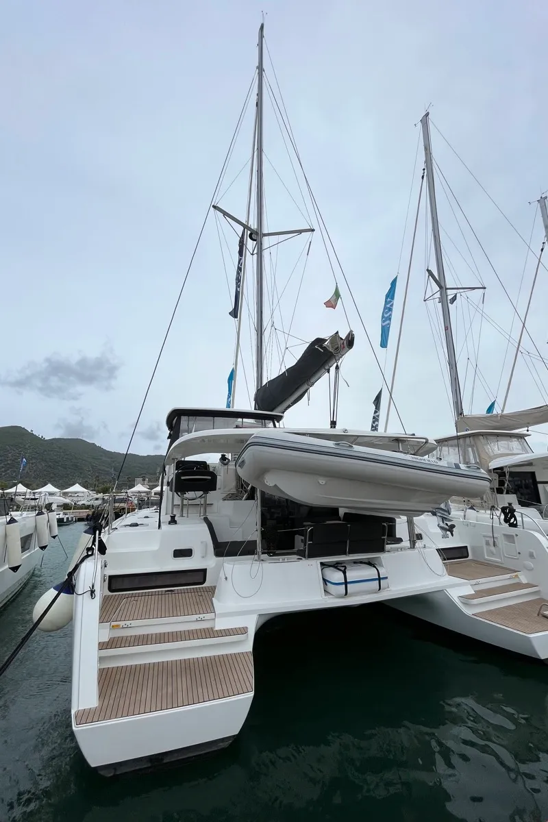 Exterior view of Amlad, a Lagoon 42 catamaran at Salerno, Italy