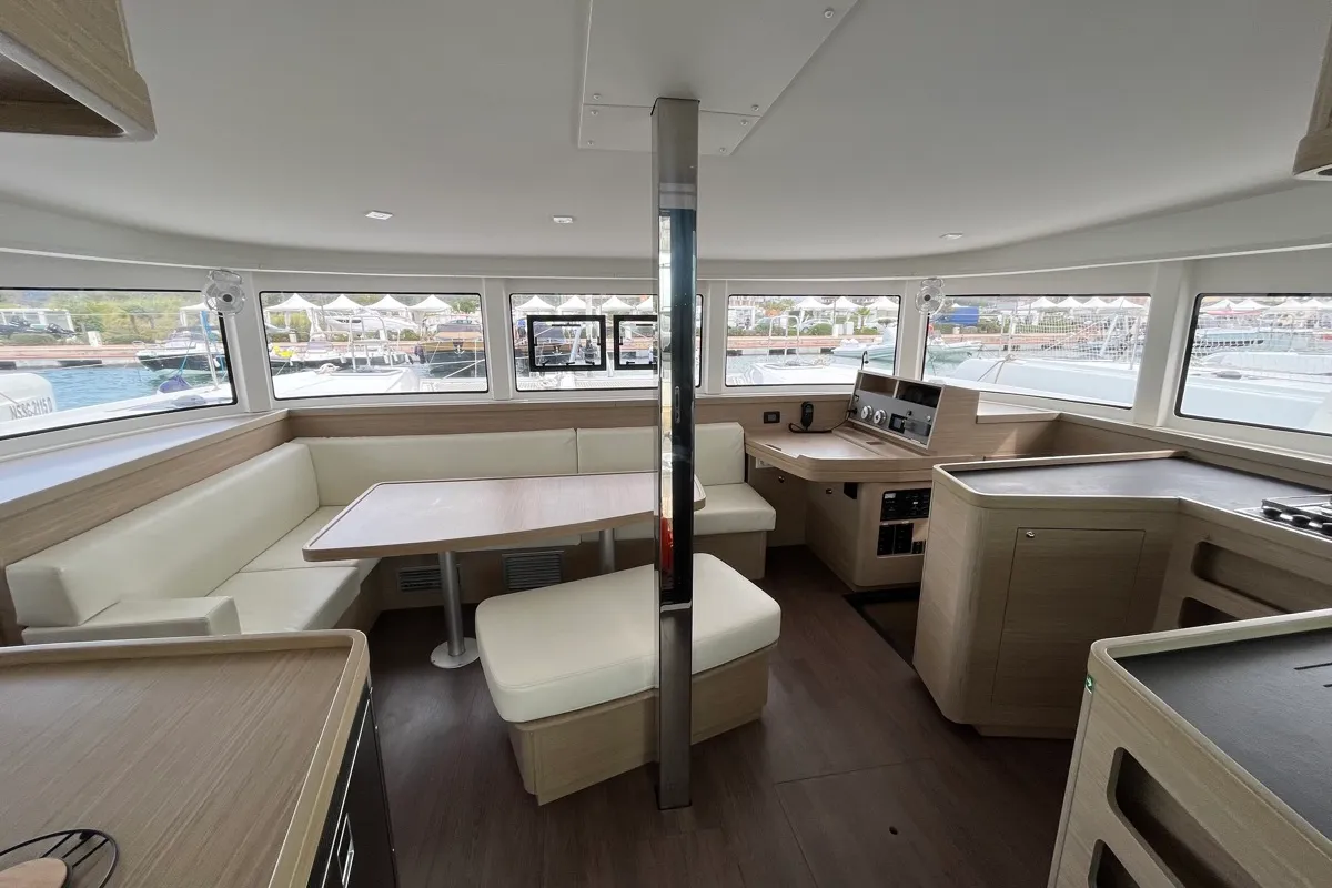 Salon of Amlad, a Lagoon 42 catamaran at Salerno, Italy