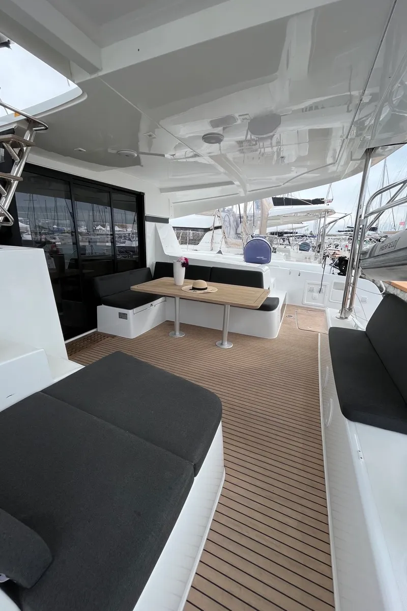 Deck of Amlad, a Lagoon 42 catamaran at Salerno, Italy