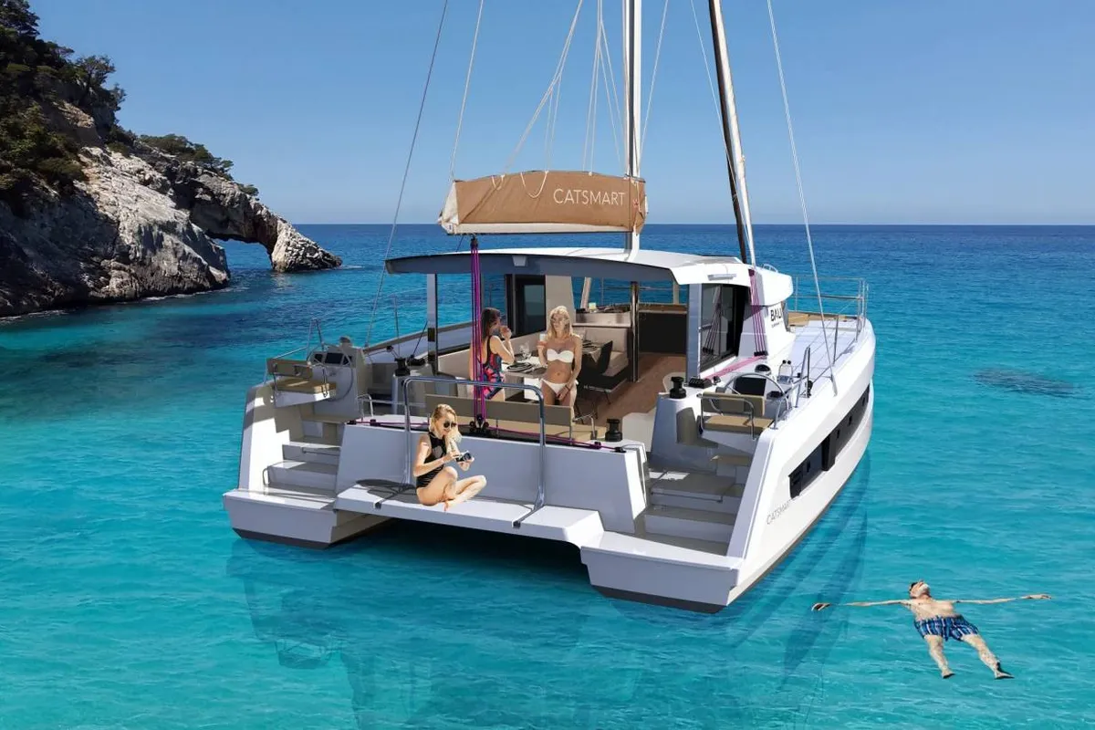 Deck of Puss in Boots, a Bali Catsmart catamaran at Roche Caiman, Seychelles