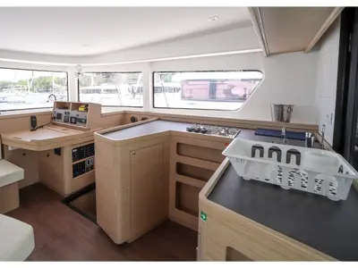 Salon of Panella - Premium Line, a Lagoon 42 catamaran at Olbia, Italy