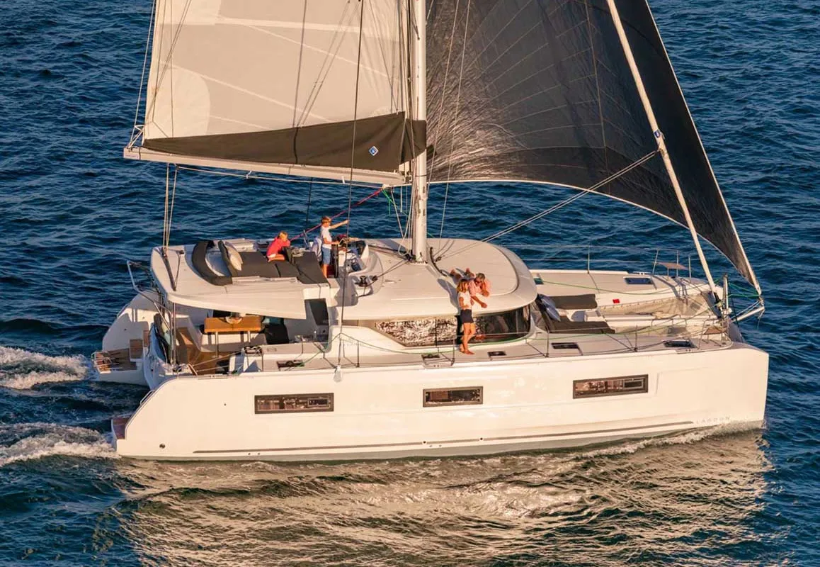 Exterior view of Excellence, a Lagoon 46 catamaran at Grad Trogir, Croatia