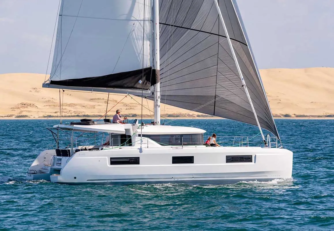 Exterior view of Excellence, a Lagoon 46 catamaran at Grad Trogir, Croatia