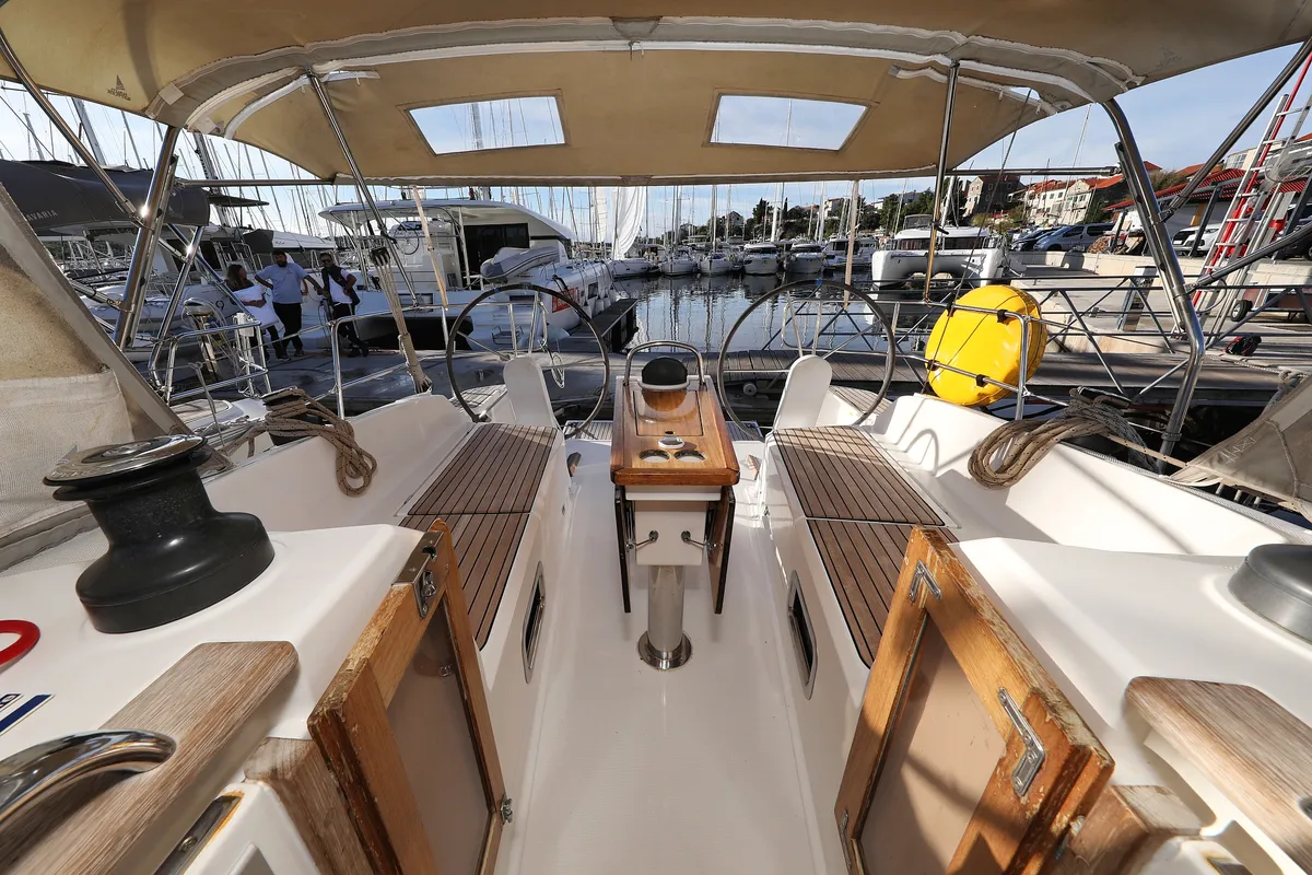 Deck of Angelic, a Bavaria Cruiser 37 sailboat at Grad Biograd na Moru, Croatia