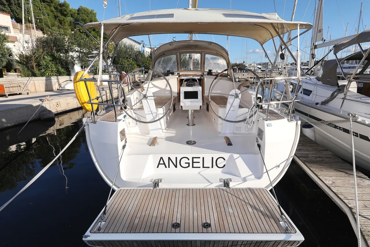 Exterior view of Angelic, a Bavaria Cruiser 37 sailboat at Grad Biograd na Moru, Croatia