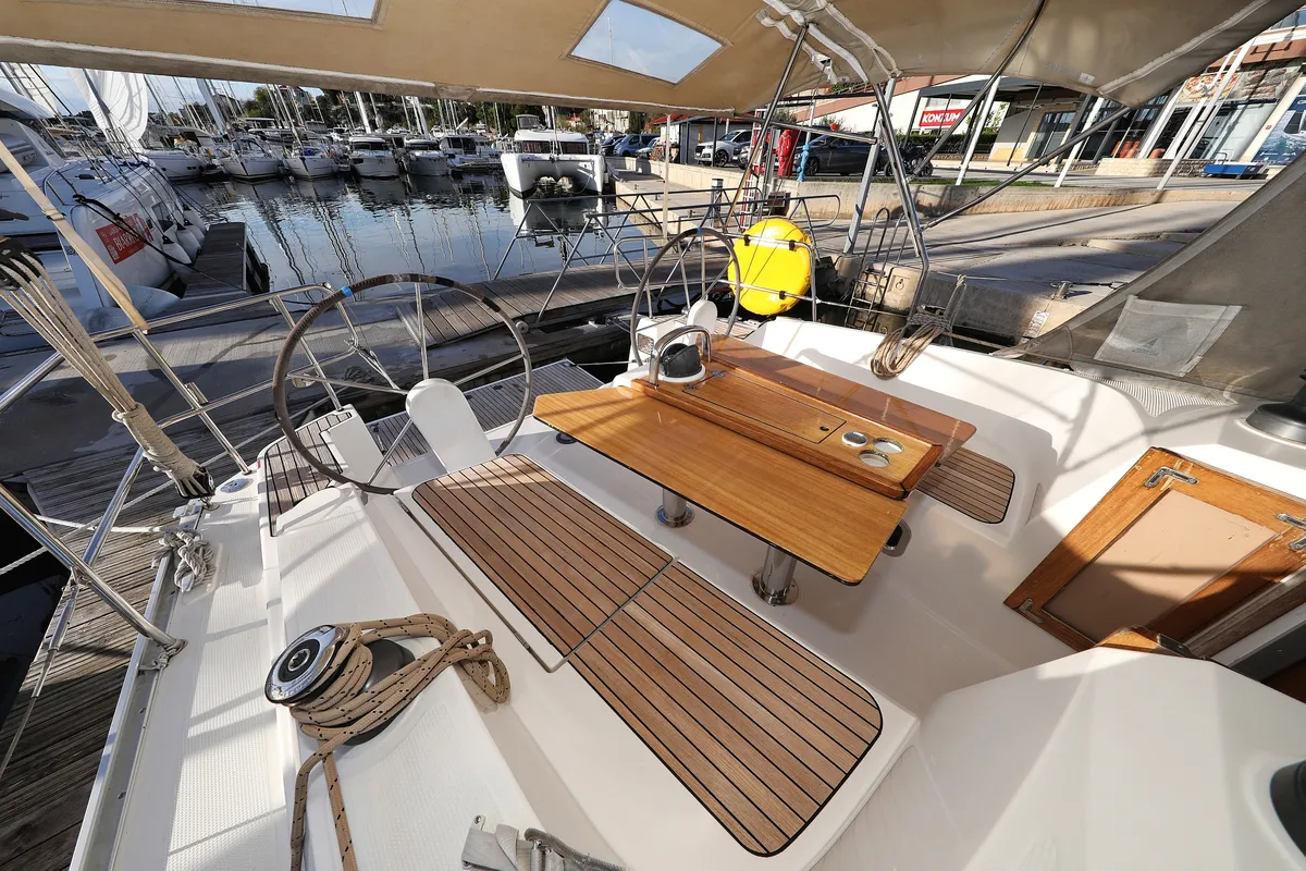 Deck of Angelic, a Bavaria Cruiser 37 sailboat at Grad Biograd na Moru, Croatia