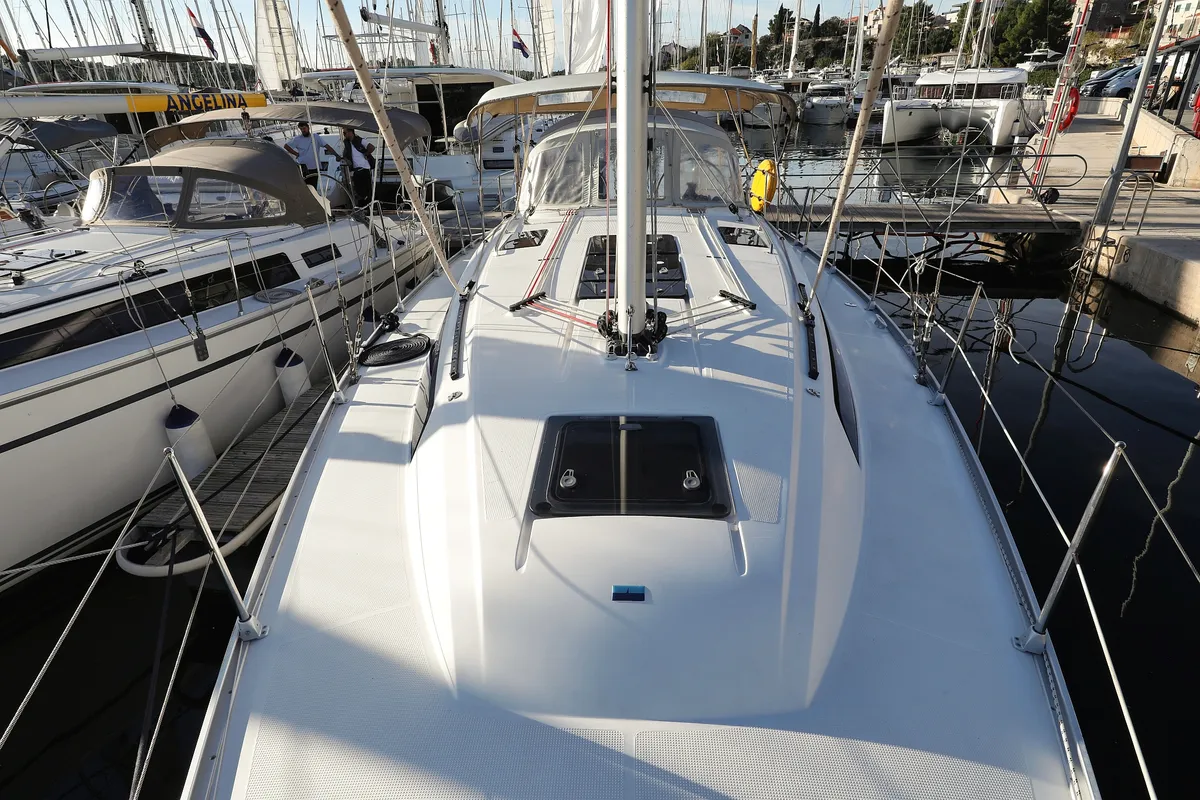 Deck of Angelic, a Bavaria Cruiser 37 sailboat at Grad Biograd na Moru, Croatia
