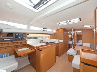 Galley of Jolly Roger, a Jeanneau Sun Odyssey 440 sailboat at Athens, Greece