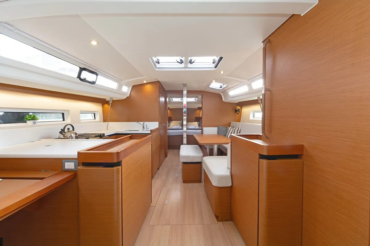 Salon of Jolly Roger, a Jeanneau Sun Odyssey 440 sailboat at Athens, Greece