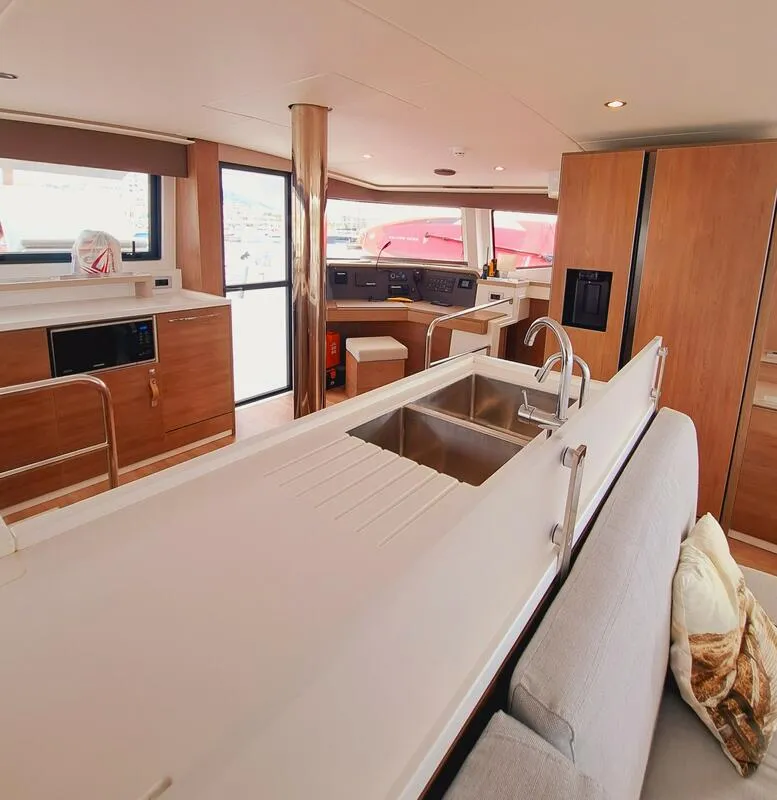 Galley of Cancelli del Cielo, a Bali 4.6 catamaran at Sant Antoni de Portmany, Spain