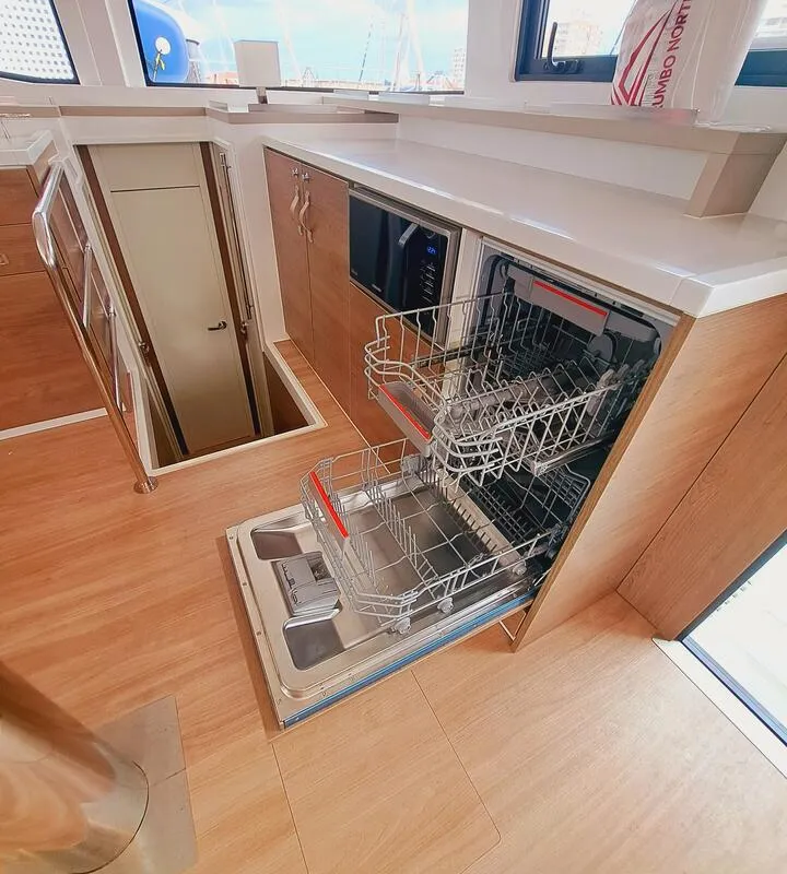 Galley of Cancelli del Cielo, a Bali 4.6 catamaran at Sant Antoni de Portmany, Spain
