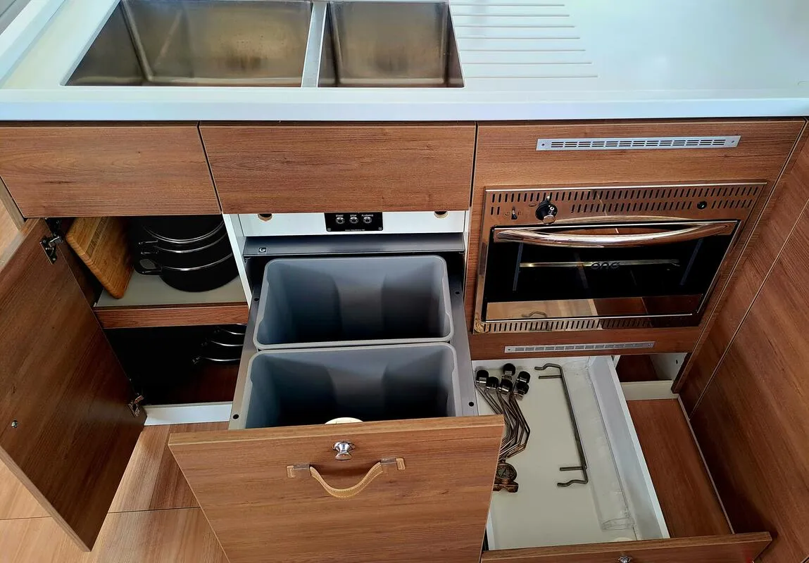 Galley of Cancelli del Cielo, a Bali 4.6 catamaran at Sant Antoni de Portmany, Spain