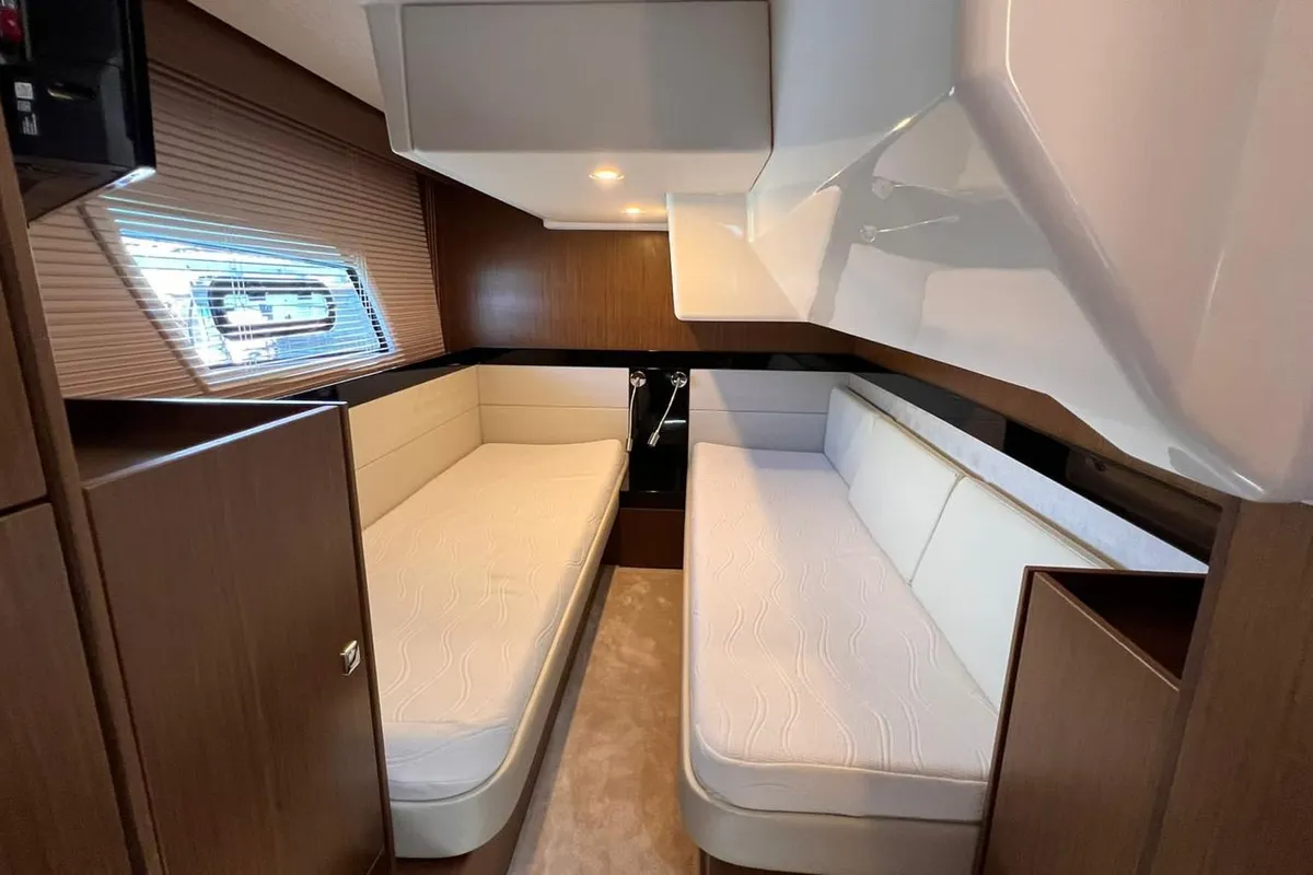 Cabin on CALENI, a Bavaria Virtess 420 Fly motorboat at Grad Šibenik, Croatia