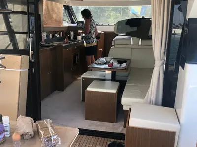 Galley of CALENI, a Bavaria Virtess 420 Fly motorboat at Grad Šibenik, Croatia