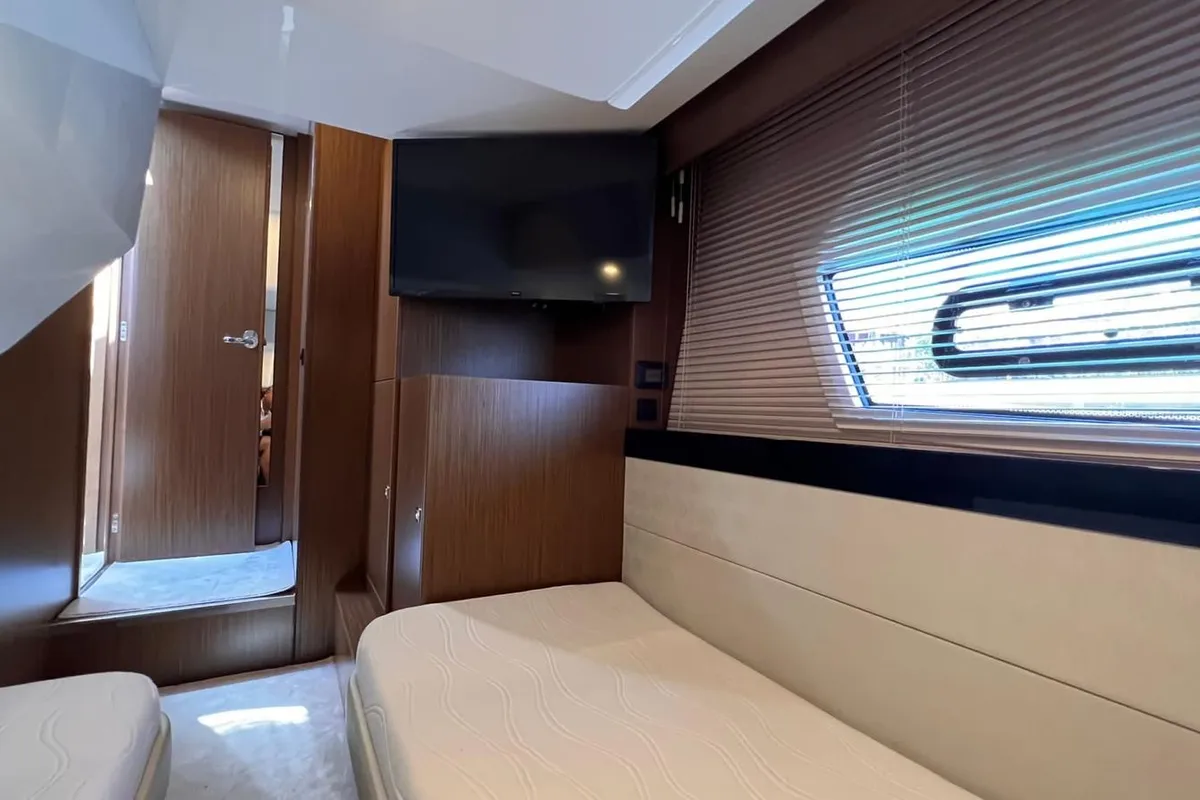 Cabin on CALENI, a Bavaria Virtess 420 Fly motorboat at Grad Šibenik, Croatia