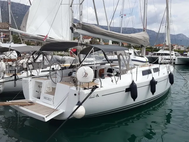 Exterior view of Mickey, a Hanse 415 sailboat at Primošten, Croatia