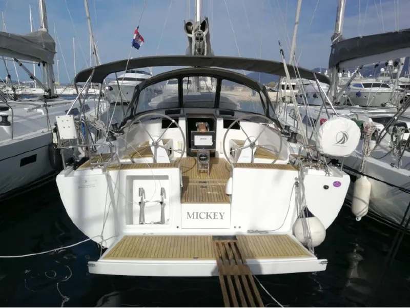 Exterior view of Mickey, a Hanse 415 sailboat at Primošten, Croatia