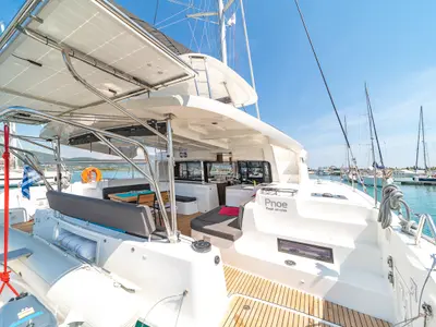 Deck of Pnoe, a Lagoon 46 catamaran at Municipal Unit of Lefkada, Greece