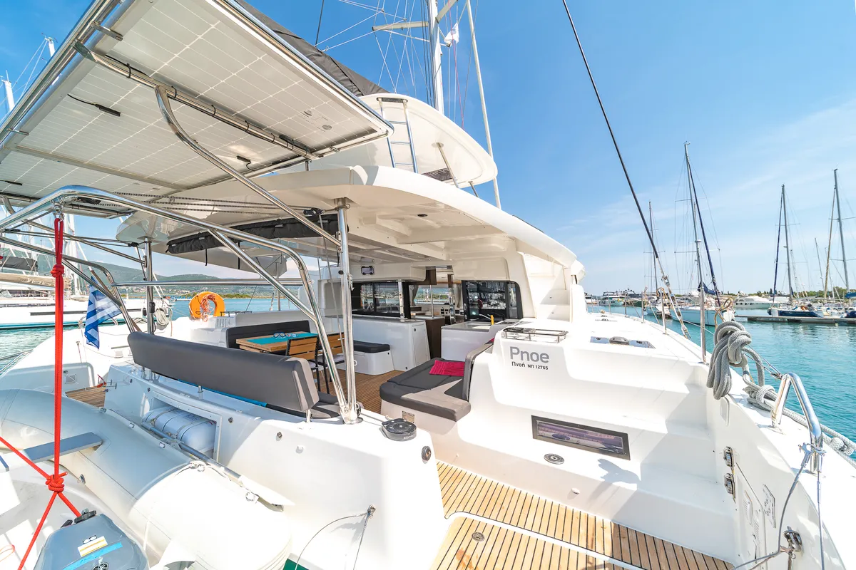 Deck of Pnoe, a Lagoon 46 catamaran at Municipal Unit of Lefkada, Greece