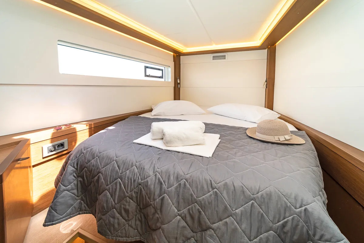 Cabin on Pnoe, a Lagoon 46 catamaran at Municipal Unit of Lefkada, Greece
