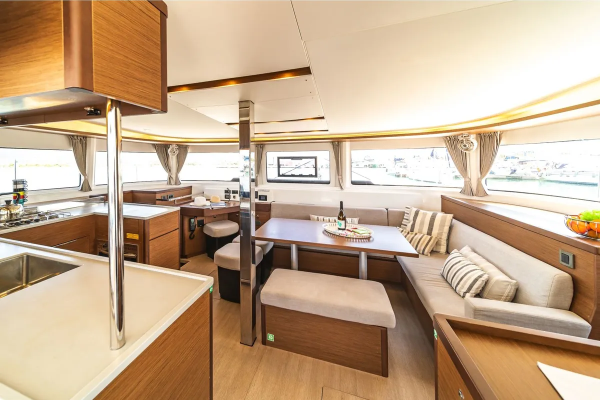 Salon of Pnoe, a Lagoon 46 catamaran at Municipal Unit of Lefkada, Greece