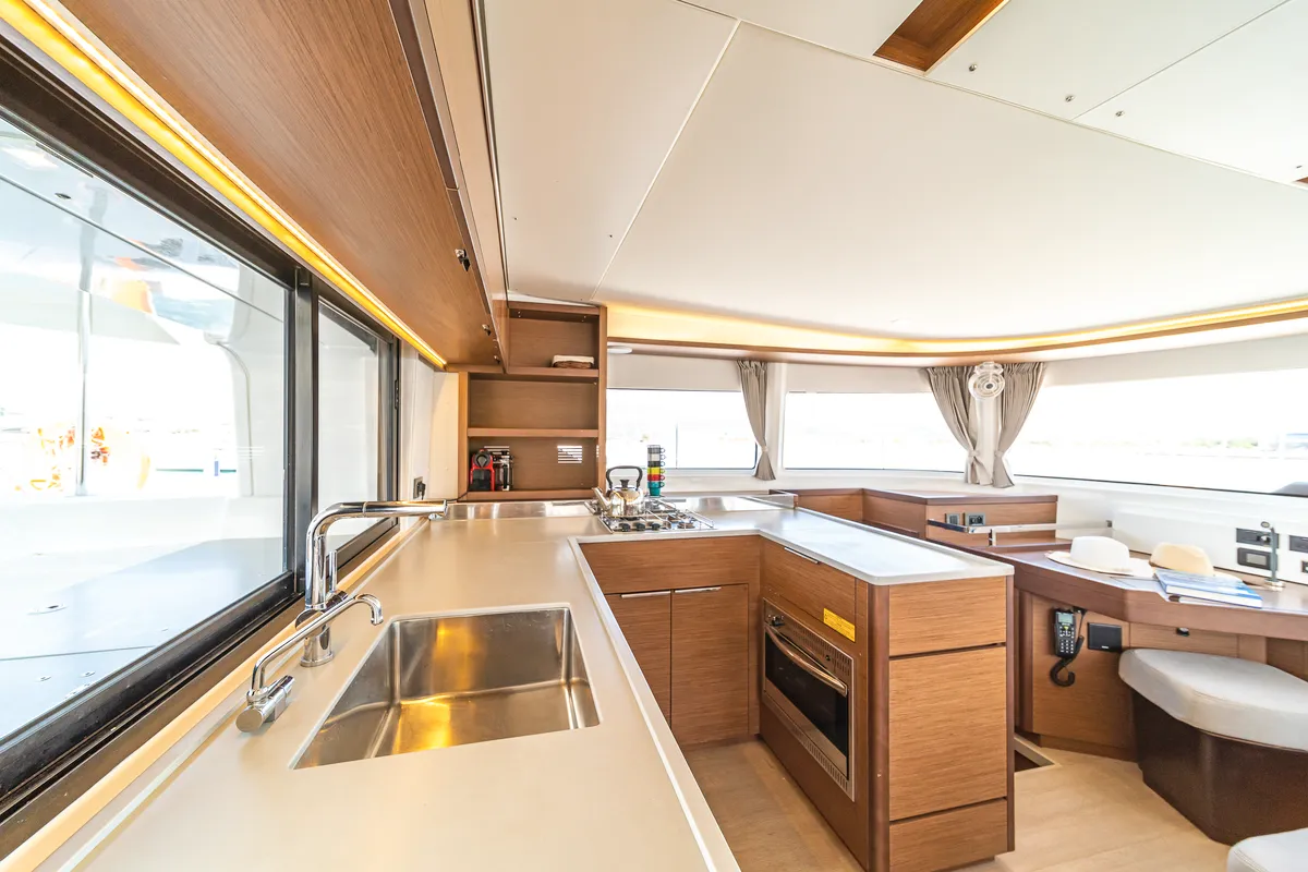Galley of Pnoe, a Lagoon 46 catamaran at Municipal Unit of Lefkada, Greece
