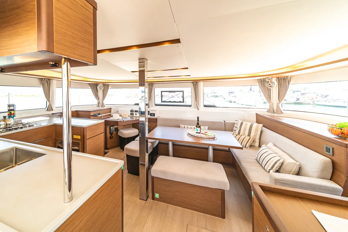 Salon of Pnoe, a Lagoon 46 catamaran at Municipal Unit of Lefkada, Greece