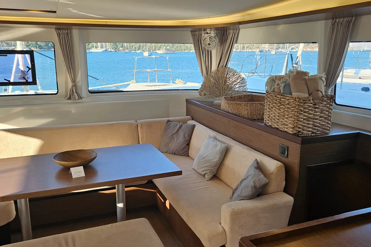 Salon of Shanti, a Lagoon 46 catamaran at Fethiye, Turkey