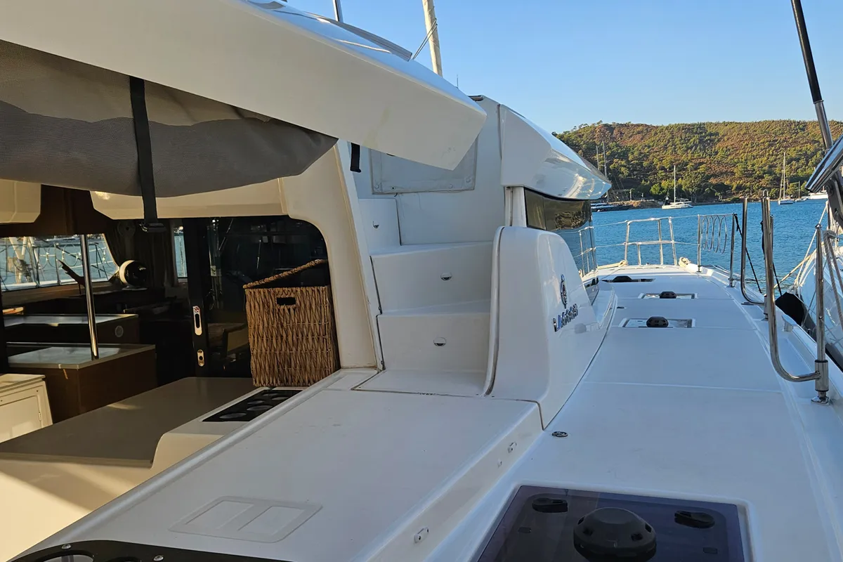 Deck of Shanti, a Lagoon 46 catamaran at Fethiye, Turkey